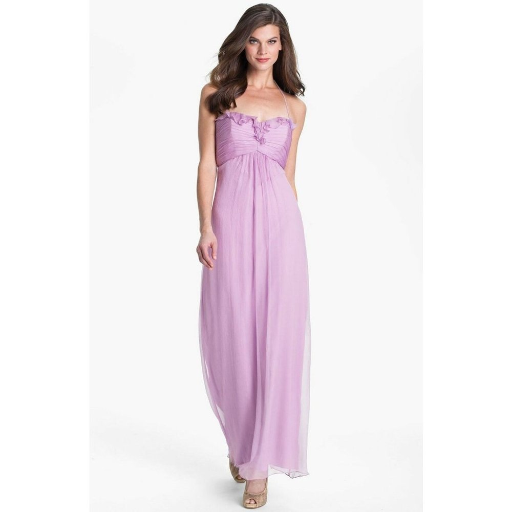 amsale silk chiffon dress Amsale Long Bridesmaid Dress Sophia Chiffon Mauve